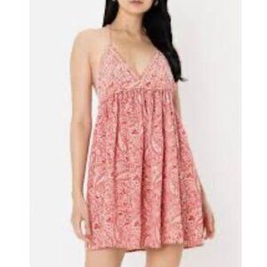 Zara Size XS Pink Print Halter Baby Doll Mini Dress